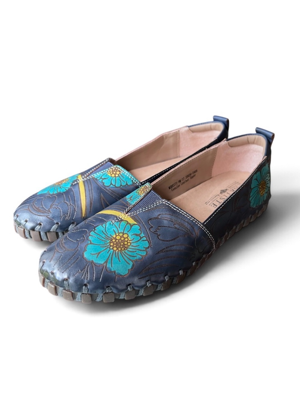 L’ARTISTE NEW Spring Step L'Artiste Modesty Blue Leather Floral Shoes Size 37 - Picture 3 of 11